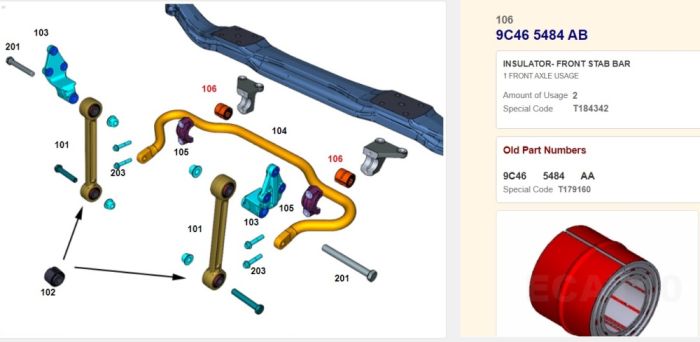 Втулка стабілізатора переднього обхват FORD 3542D, 3542T, 4142D T184342