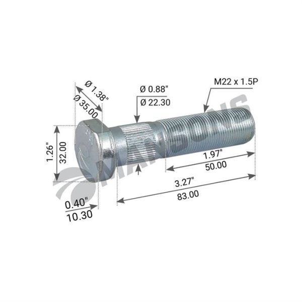 Шпилька колісна М22х1,5/83 SAF RSM 9042/SKRS,1303107414,FE02406,SAMPA075.103,