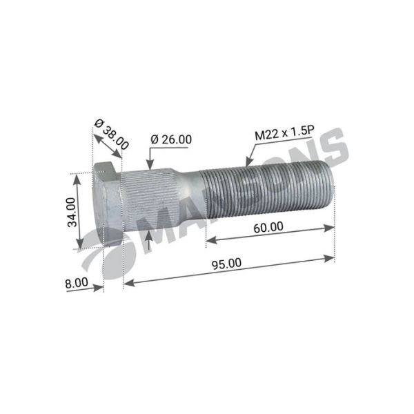Шпилька колісна М22х1,5/95 GIGANT GKH2,9713579,SAMPA087.053,STR-40017